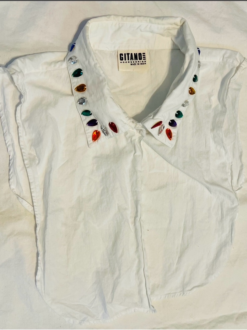 Vintage Gitano Button Up Dickey with Plastic Rhinestones Collar Bib False Collar